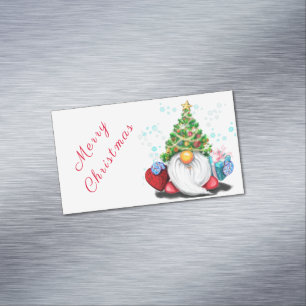 Cute Gnome met Pet met kerstbomen en cadeautjes -  Magnetisch Visitekaartje