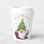 Cute Gnome met Pet met kerstbomen en cadeautjes - Papieren Bekers (Achterkant)