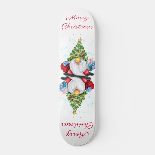 Cute Gnome met Pet met kerstbomen en cadeautjes -  Persoonlijk Skateboard (Voorkant)