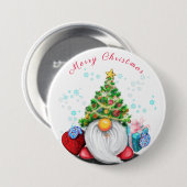 Cute Gnome met Pet met kerstbomen en cadeautjes -  Ronde Button 7,6 Cm (Voorkant /achterkant)