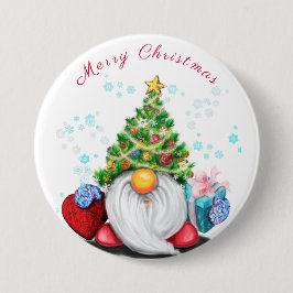 Cute Gnome met Pet met kerstbomen en cadeautjes -  Ronde Button 7,6 Cm