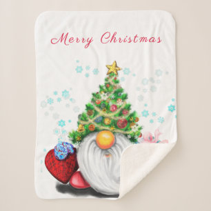 Cute Gnome met Pet met kerstbomen en cadeautjes -  Sherpa Deken