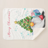 Cute Gnome met Pet met kerstbomen en cadeautjes - Sherpa Deken (Voorkant (horizontaal))
