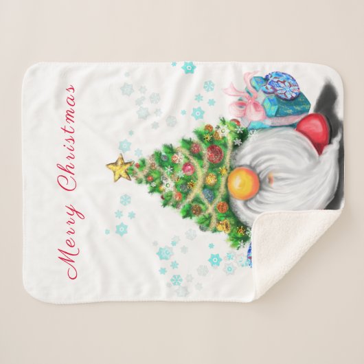 Cute Gnome met Pet met kerstbomen en cadeautjes - Sherpa Deken (Voorkant (horizontaal))