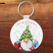 Cute Gnome met Pet met kerstbomen en cadeautjes -  Sleutelhanger (Voorkant)