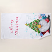 Cute Gnome met Pet met kerstbomen en cadeautjes -  Strandlaken (Voorkant)