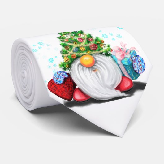 Cute Gnome met Pet met kerstbomen en cadeautjes - Stropdas (Opgerold)