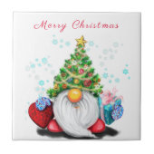 Cute Gnome met Pet met kerstbomen en cadeautjes - Tegeltje (Voorkant)