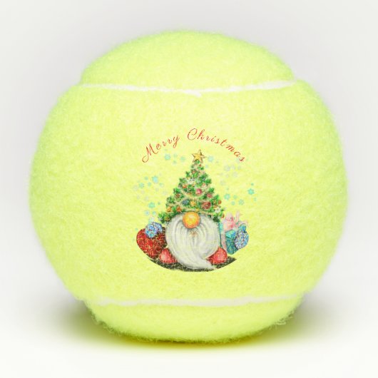 Cute Gnome met Pet met kerstbomen en cadeautjes -  Tennisballen (Voorkant)