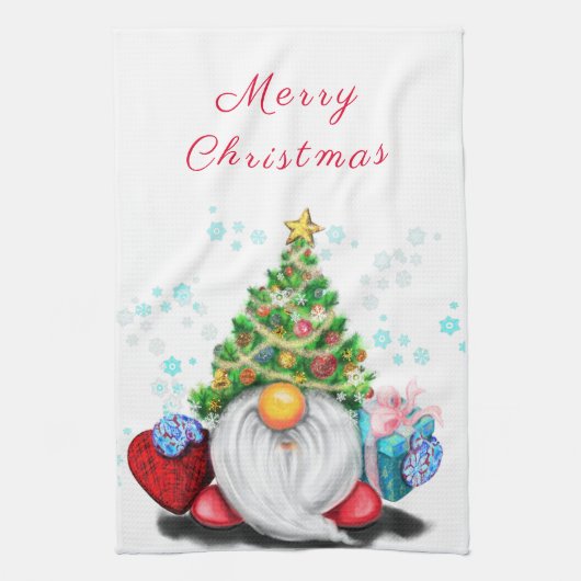Cute Gnome met Pet met kerstbomen en cadeautjes - Theedoek (Verticaal)