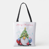 Cute Gnome met Pet met kerstbomen en cadeautjes -  Tote Bag (Achterkant)