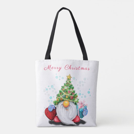 Cute Gnome met Pet met kerstbomen en cadeautjes -  Tote Bag (Achterkant)