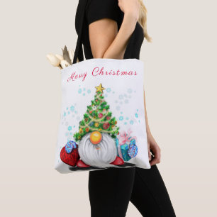 Cute Gnome met Pet met kerstbomen en cadeautjes - Tote Bag