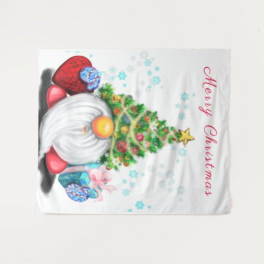 Cute Gnome met Pet met kerstbomen en cadeautjes - Wandkleed (Voorkant (horizontaal))
