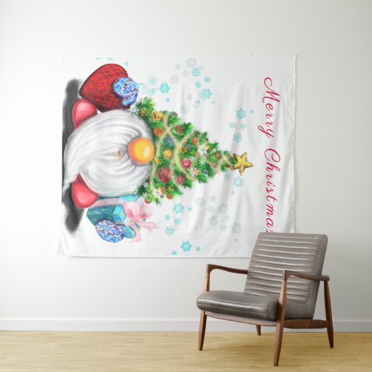 Cute Gnome met Pet met kerstbomen en cadeautjes - Wandkleed (In Situ (horizontaal))
