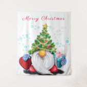 Cute Gnome met Pet met kerstbomen en cadeautjes - Wandkleed (Voorkant)