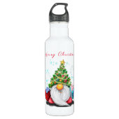 Cute Gnome met Pet met kerstbomen en cadeautjes -  Waterfles (Voorkant)