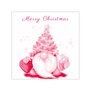 Cute Gnome met Pet met kerstbomen en cadeautjes -  Zelfinktende Stempel