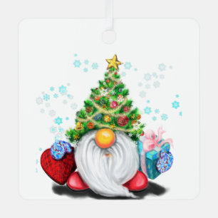 Cute Gnome met Pet voor kerstbomen en cadeaubonen Metalen Ornament