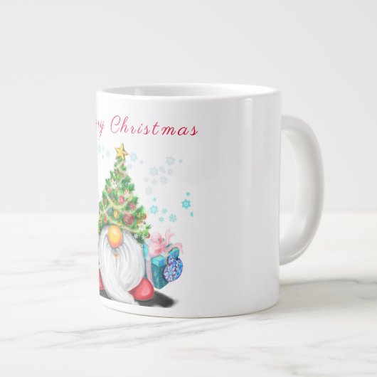 Cute Gnome met Pet voor kerstbomen en cadeautjes Grote Koffiekop (Voorkant rechts)