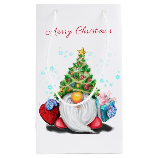Cute Gnome met Pet voor kerstbomen en cadeautjes Klein Cadeauzakje (Achterkant)