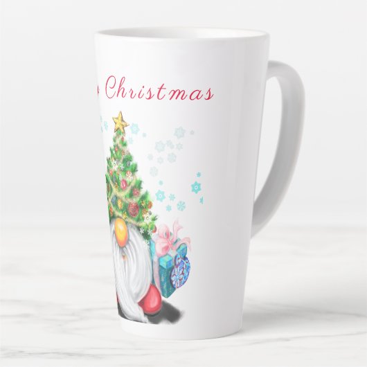 Cute Gnome met Pet voor kerstbomen en cadeautjes Latte Mok (Rechterhoek)