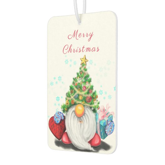 Cute Gnome met Pet voor kerstbomen en cadeautjes Luchtverfrisser (Links)