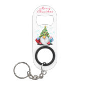 Cute Gnome met Pet voor kerstbomen en cadeautjes Mini Flessenopener (Voorkant)