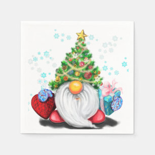 Cute Gnome met Pet voor kerstbomen en cadeautjes Servet