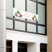 Cute Gnome met Pet voor kerstbomen en cadeautjes Spandoek (Buitenkant Gebouw)