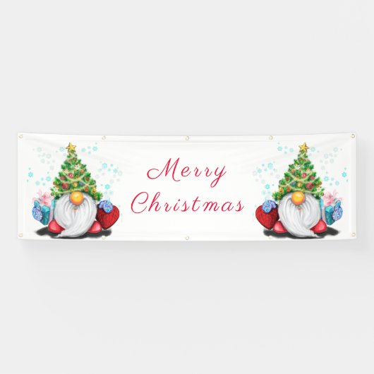 Cute Gnome met Pet voor kerstbomen en cadeautjes Spandoek (Horizontaal)