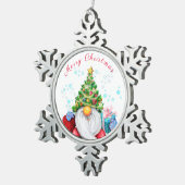 Cute Gnome met Pet voor kerstbomen en cadeautjes  Tin Sneeuwvlok Ornament (Rechts)