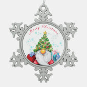 Cute Gnome met Pet voor kerstbomen en cadeautjes  Tin Sneeuwvlok Ornament (Voorkant)