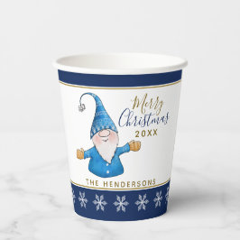 Cute Gnome Navy Blue White Kerstparty Papieren Bekers