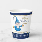 Cute Gnome Navy Blue White Kerstparty Papieren Bekers (Voorkant)