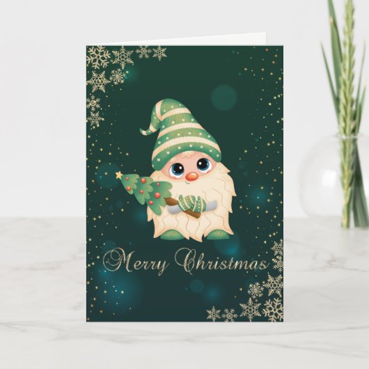 Cute Gnome PineTree,Snowflakes Feestdagen Kaart (Voorkant)