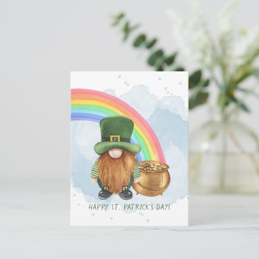 Cute Gnome Pot of Gold Custom St Patrick's Day Feestdagenkaart (Staand voorkant)