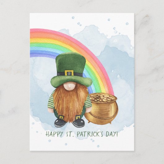 Cute Gnome Pot of Gold Custom St Patrick's Day Feestdagenkaart (Voorkant)