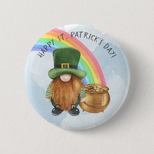 Cute Gnome Pot of Gold Custom St Patrick's Day Ronde Button 5,7 Cm