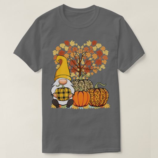 Cute Gnome Pumpkins Autumn Herfst Yellow Leaf Fans T-shirt (Design voorkant)