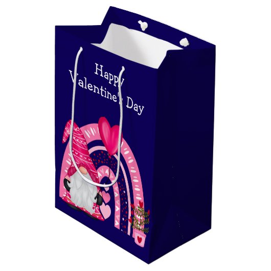 Cute Gnome Rainbow Valentijn Medium Cadeauzakje (Voorkant Gekanteld)