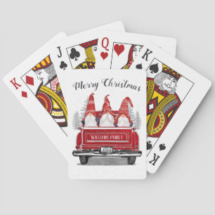 Cute Gnome  Red Truck Merry-kerstnaam Pokerkaarten