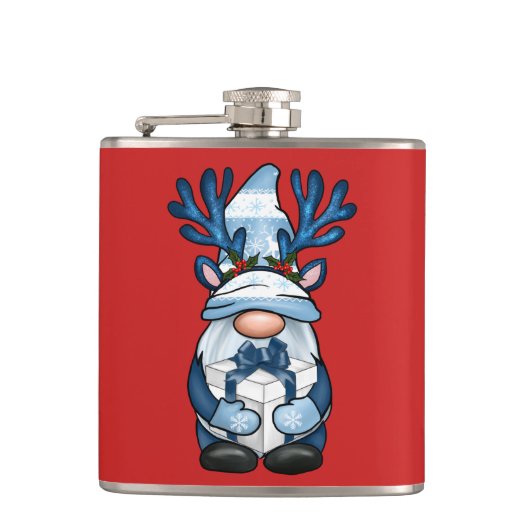Cute Gnome Reindeer Kerstmis Stocking Stuffer Heupfles (Voorkant)