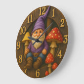 Cute gnome rustic style mushroom forest clock grote klok (Hoek)