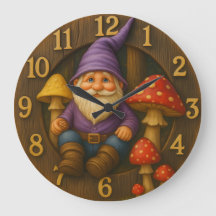Cute gnome rustic style mushroom forest clock