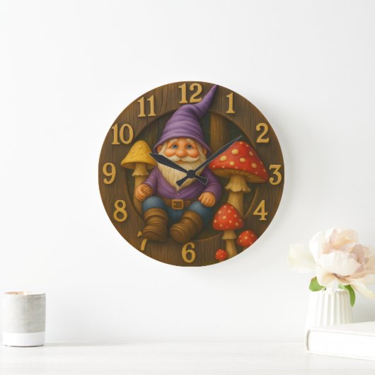 Cute gnome rustic style mushroom forest clock grote klok (Huis)
