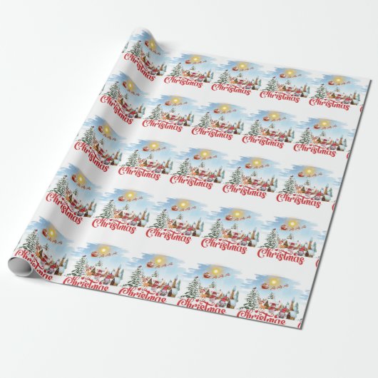 Cute Gnome, Snowman Celebrating Christmas Holiday Cadeaupapier (Uitgerold)