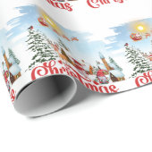 Cute Gnome, Snowman Celebrating Christmas Holiday Cadeaupapier (Rol Hoek)