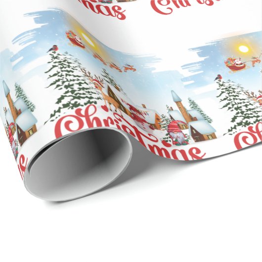 Cute Gnome, Snowman Celebrating Christmas Holiday Cadeaupapier (Rol Hoek)