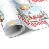 Cute Gnome, Snowman Celebrating Christmas Holiday Cadeaupapier (Rol Hoek)